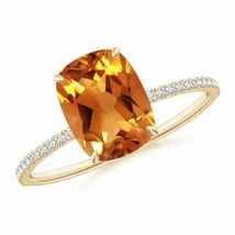 ANGARA Thin Shank Cushion Cut Citrine Ring With Diamond Accents - £737.76 GBP
