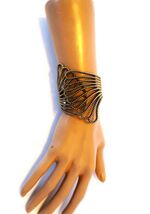 Vtg Hinged Bronze Tone Cuff Bracelet Abstract Clam Shell Design Unique U... - $14.99