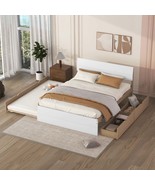 Modern Full Bed Frame with Twin Trundle &amp; 2 Drawers - White High Gloss - $7,452.92 MXN