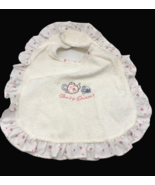 Baby Guess Bib Vintage White Ruffle Stitched Tea Pot Cup Girls Pink Embr... - $27.90