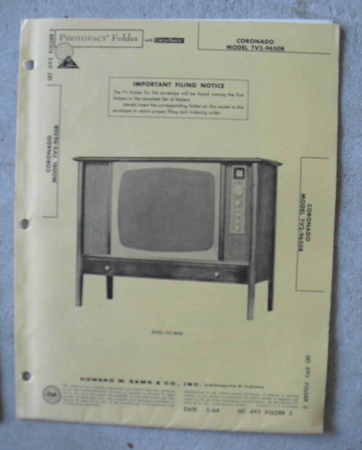Vintage 1964 Booklet - Howard Sams Television Service Coronado Model TV2... - $16.83