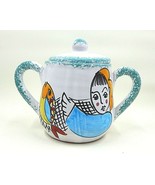 Ceramiche Desuirint Hand-Painted Ceramic Sugar Bowl Fishing Teal Sponge ... - £13.09 GBP