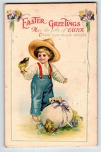 Easter Postcard Ellen Clapsaddle Farmer Boy Child Baby Chick Wolf Series 109 - £15.76 GBP