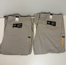 Men’s Lee Khaki Pants Size 56x30 Lot Of Two Relaxed Fit Stretch Band Brown - £32.05 GBP