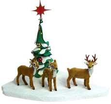 Custom Traditional Lighted Christmas Tree Reindeer Winter Scene Scratch  Diorama - £120.28 GBP