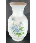 Vintage Norlean&#39;s WHITE SATIN GLASS VASE Blue Floral Design 9 1/2&quot; - €24,82 EUR