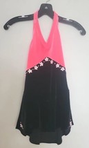 Frieda B Girls Ice Skating Dress PInk Halter Black Velvet Flower Jewels ... - $38.69