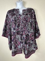 Avenue Womens Plus Size 22/24 (2X) Purple Paisley Button-Up Blouse 3/4 Sleeve - £14.34 GBP