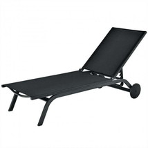 Aluminum Fabric Outdoor Patio Lounge Chair with Adjustable Reclining -Black - £137.53 GBP