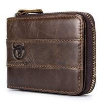 BULLCAPTAIN Leather Men Wallet Zipper RFID Blocking Coin Purse Bifold - $32.98