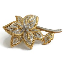 Authenticity Guarantee 
Vintage Diamond Two-Tone Flower Brooch Pin 18K Yellow... - £5,191.81 GBP