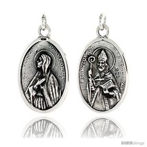Sterling Silver St. Monica and St. Augustine Medal Pendant 15/16in  X 5/8in  (24 - £30.30 GBP