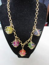 &quot;&quot;COLORFUL ORBS IN GOLD TONE WIRE ON HEAVIER CHAIN&quot;&quot; - FUN, RETRO NECKLACE - £7.00 GBP
