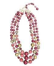 Vintage Three Strand Pink And Gold Beaded Necklace Fashion Collectible - £14.68 GBP