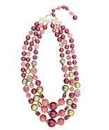 Vintage Three Strand Pink And Gold Beaded Necklace Fashion Collectible - $19.00