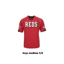 Cincinnati Reds Boys Majestic Lead Hitter V-Neck T-Shirt Red MLB BOYS 5-6 medium - £15.68 GBP
