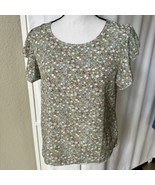 Emery Rose green pink floral short flutter ruffle sleeve shirt top women... - $9.99