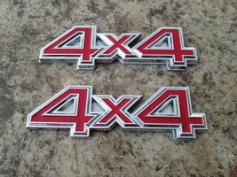 Pair of 4X4 Emblems Chrome and Red 4 1/4&quot; X 1 1/2&quot; USA SELLER - £23.59 GBP