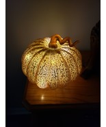 Light-Up Blown Glass Pumpkin Amber Orange with Curly Stem 7.5&quot; - £23.65 GBP