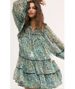 FREE PEOPLE Ruffle Mini Dress Green Teal Metallic Threads Size XS Lined - $41.80