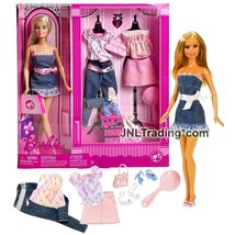 Yr 2008 Barbie Fashion Doll Caucasian Model P1709 Denim Dress with Extra Outfits - £66.44 GBP