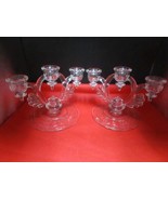 New Martinsville glass pair of candle holders 5 x 7&quot;  three lights - $88.64 CAD