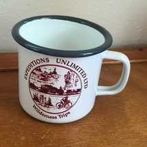 White Enamel w EXPEDITIONS UNLIMITED Wilderness Trips Metal Coffee Cup M... - $9.02