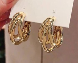 Triple Hoop Earrings Chunky fashion Gold Tone Y2K Sophisticated New USA - £7.05 GBP