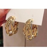 Triple Hoop Earrings Chunky fashion Gold Tone Y2K Sophisticated New USA - £7.12 GBP
