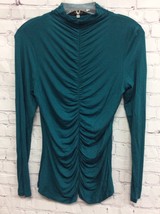 Spense Women&#39;s Green Mock Neck Ruched Pull-Over Long Sleeve Shirt Size Medium - £12.00 GBP