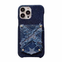 For iPhone 14 Star Denim Card Pocket Phone Case(Blue) - £15.49 GBP