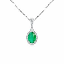 Authenticity Guarantee 
ANGARA Vintage Style Oval Emerald Halo Pendant in 14K... - £635.03 GBP