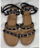 Time And Tru gladiator straps pyramid Stud wrap around Sz 9 Flat Sandals - $14.90 CAD