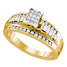 Yellow-tone Sterling Silver Princess Diamond Cluster Bridal Engagement Ring - £307.49 GBP