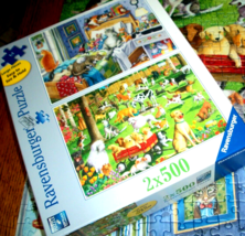 Ravensburger 2 Jigsaw Puzzles In 1 Box 500 Lg Pcs Ea Cats Dogs In Park C... - $14.84