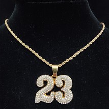 Men Women Hip Hop Number 23 Pendant Necklace With 13mm Crystal Cuban Chain HipHo - £36.16 GBP