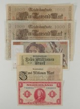 1910-1990 Germany, France &amp; Netherlands 6-Note Currency Set Mark Franc Gulden - £39.56 GBP