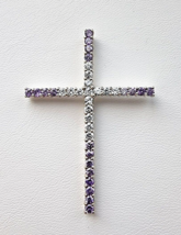 Large 925 Sterling Silver Amethyst And Cz Cross Pendant - £51.73 GBP