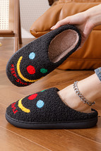 Black Keep Smile Printed Sherpa Home Slippers - $164.22 MXN