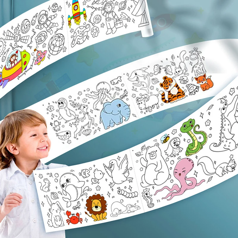 2m Children Drawing Roll DIY Sticky Color Filling Paper Coloring Paper for Kids - £8.06 GBP+