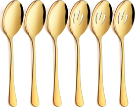 LIANYU 6 Pack Large Gold Serving Spoons Set, 3 Gold Serving Spoons, 3 Go... - £27.39 GBP