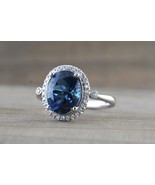 Natural Swiss Blue Topaz Engagement Ring, 14K White Gold Plated Vintage ... - £61.67 GBP