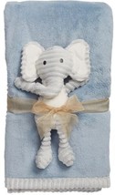 Chick Pea Blue Baby Boy Blanket Set Gray Ribbed Elephant Plush Toy 30&quot; x 36&quot; NEW - £24.92 GBP