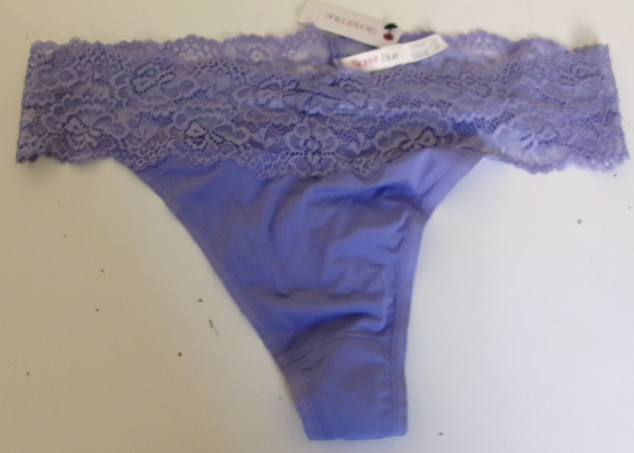 One Skarlett Blue Lace trimmed thong Panty Size Large Periwinkle - $13.81