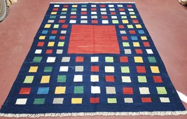 Turkish Kilim Rug 5x7 - 6x8 Checkerboard Kilim Carpet New Playroom Rug Colorful - £428.95 GBP