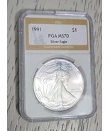 1991 American Silver Eagle Dollar .999 Pure Silver Uncirculated PGA Graded - $1,350.00
