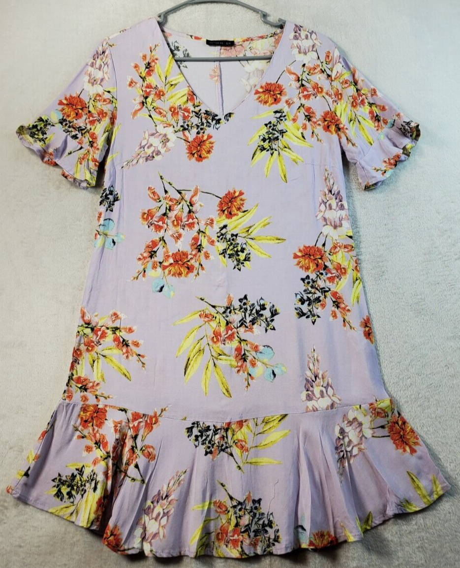 Cotton On Shirt Dress Womens Size XS Purple Floral Viscose Short Sleeve ... - $12.19