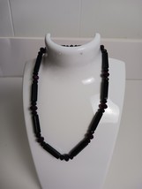 Art Glass Beaded Necklace Purple Tube Tubular Bead Cylinder Stretch Choker - $7.78