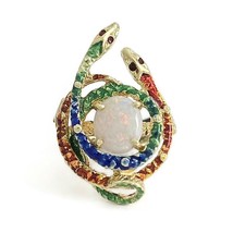 Antique Art Nouveau Opal Enamel Snake Ring 14K Yellow Gold, 9.51 Grams - $1,895.00