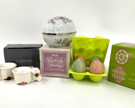 Avon Butterfly Fantasy Porcelain Trinket Box Egg 22K Gold Trim W/EXTRAS ... - $18.40